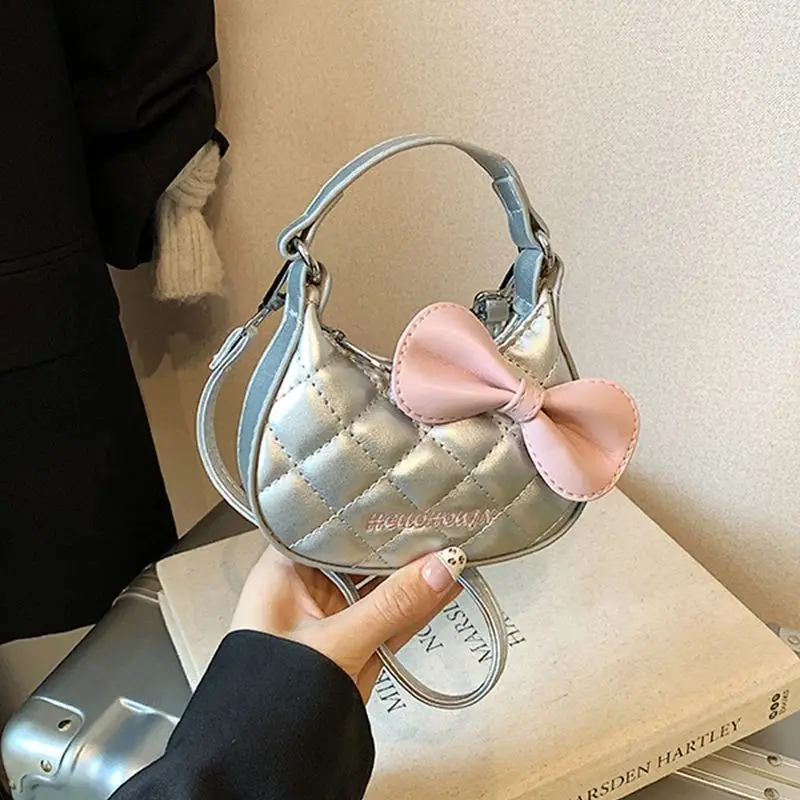 Bowknot Mini Crossbody Bag 2025 Autumn Simple Chic Casual Grid Design of Stitching Line Small Handbag Cute Women's Purse