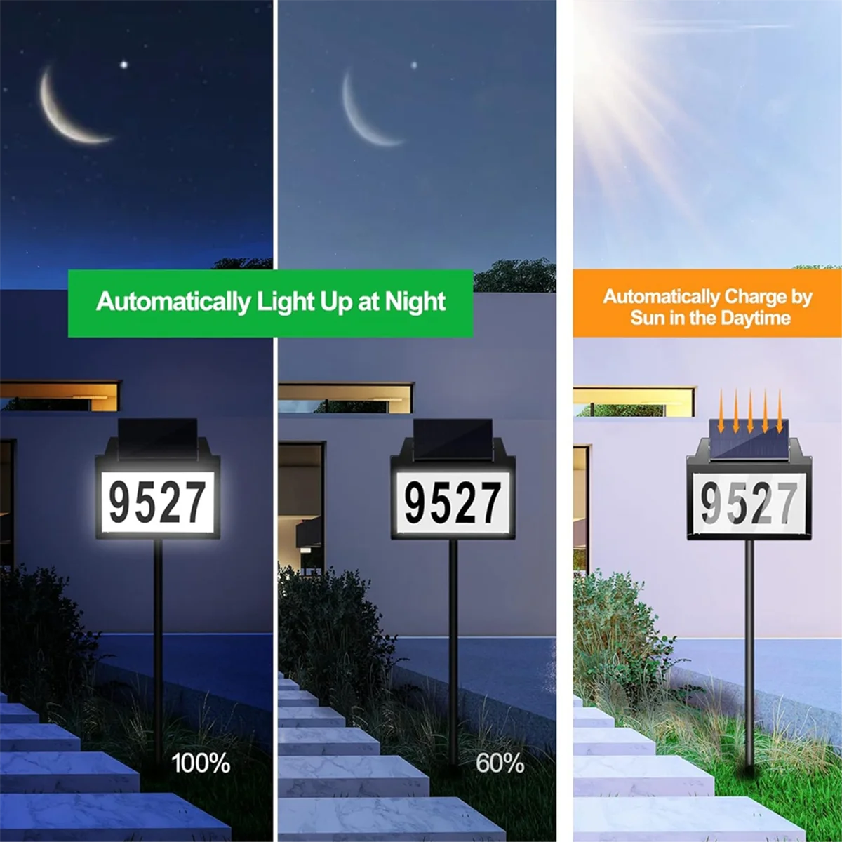 Abjs sinal de endereço de energia solar números de casa para fora recarregável led iluminado sinais de endereço com exterior