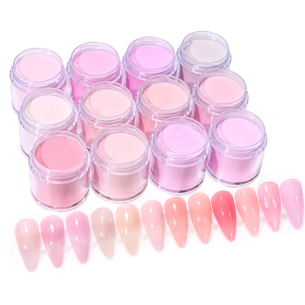 12 kleuren professioneel acryl nagelpoeder naakt roze serie 3IN1 kristalstof voor nail art verlenging gesneden polymeer acrylpoeder