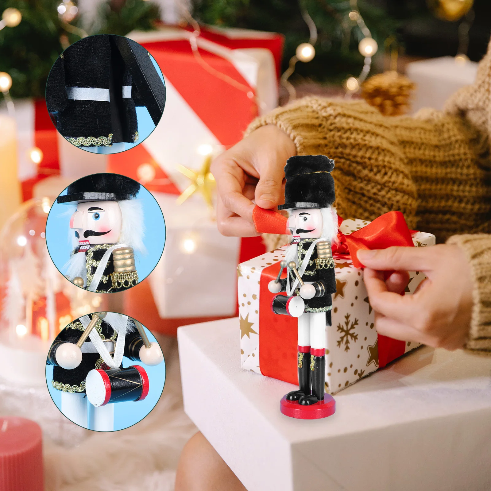 

1pc Walnut Soldier Decor Nutcracker Puppet Ornament Festive Desktop Home Decoration Xmas Party Craft Wooden Adornment