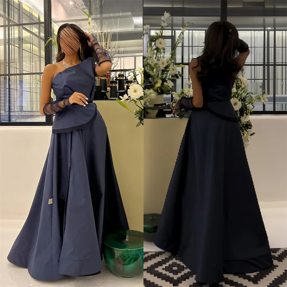 

Saudi Arabia Formal Gown Dearin One-shoulder A-line Floor Length Skirts Layered Draped Contoured Bespoke Occasion Dresses Evenin