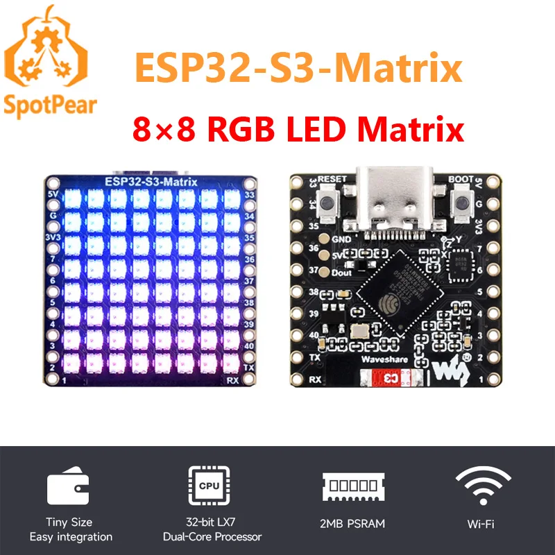 Płytka rozwojowa ESP32 ESP32-S3 Matrix 8x8 RGB-LED-WiFi Bluetooth z czujnikiem żyroskopowym QST QMI8658C