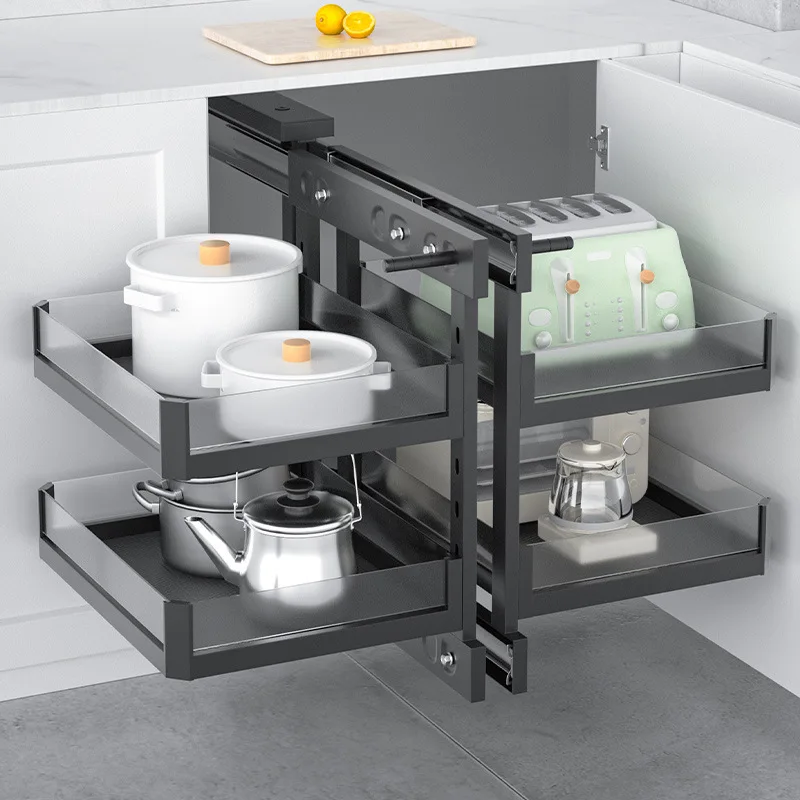 Custom Magic Corner Unit Stainless Steel Universal Storage Pull Out Basket For Kitchen Cabinet Drawer