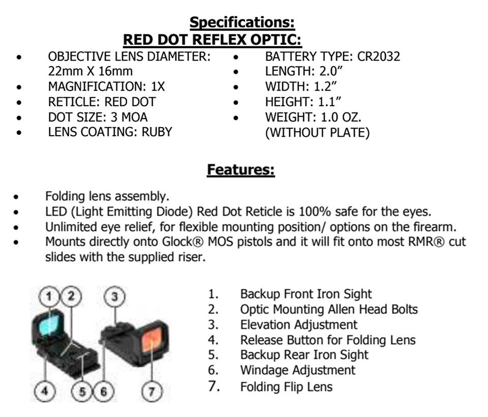 Imagem -06 - Flip up Mini Red Dot Sight Reflexo Holográfico 1x22x16 Ajuste para Pistola Glock Mos