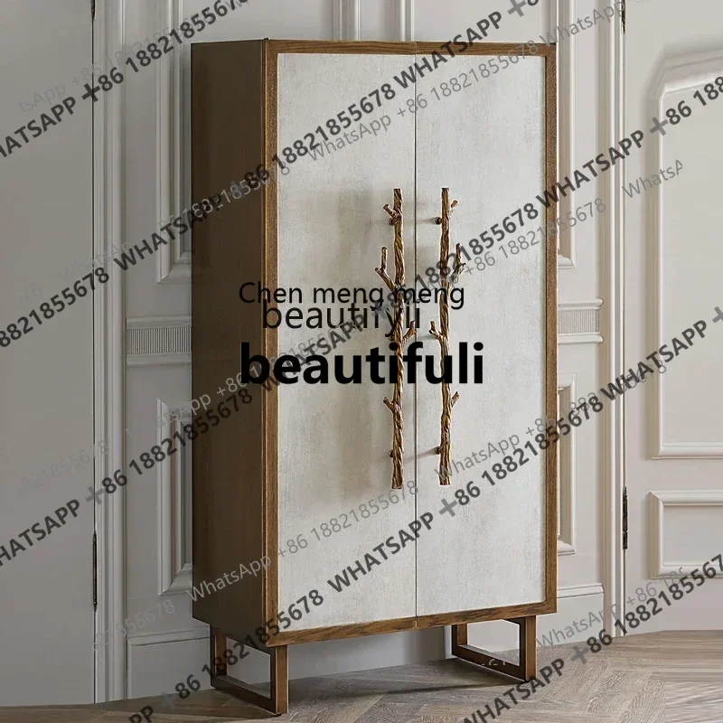 

X Q American retro solid wood porch storage double door dining French wine cabinet