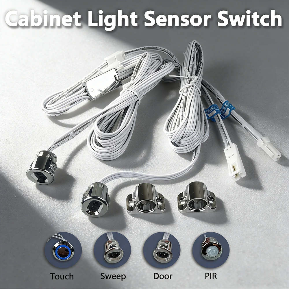 Touch/Hand Wave Sensor Switch 12V/24V 5A, PIR Auto ON/Off,Door Light Control for Cabinet Wardrobe,Dimmable Switch DuPont Adapter