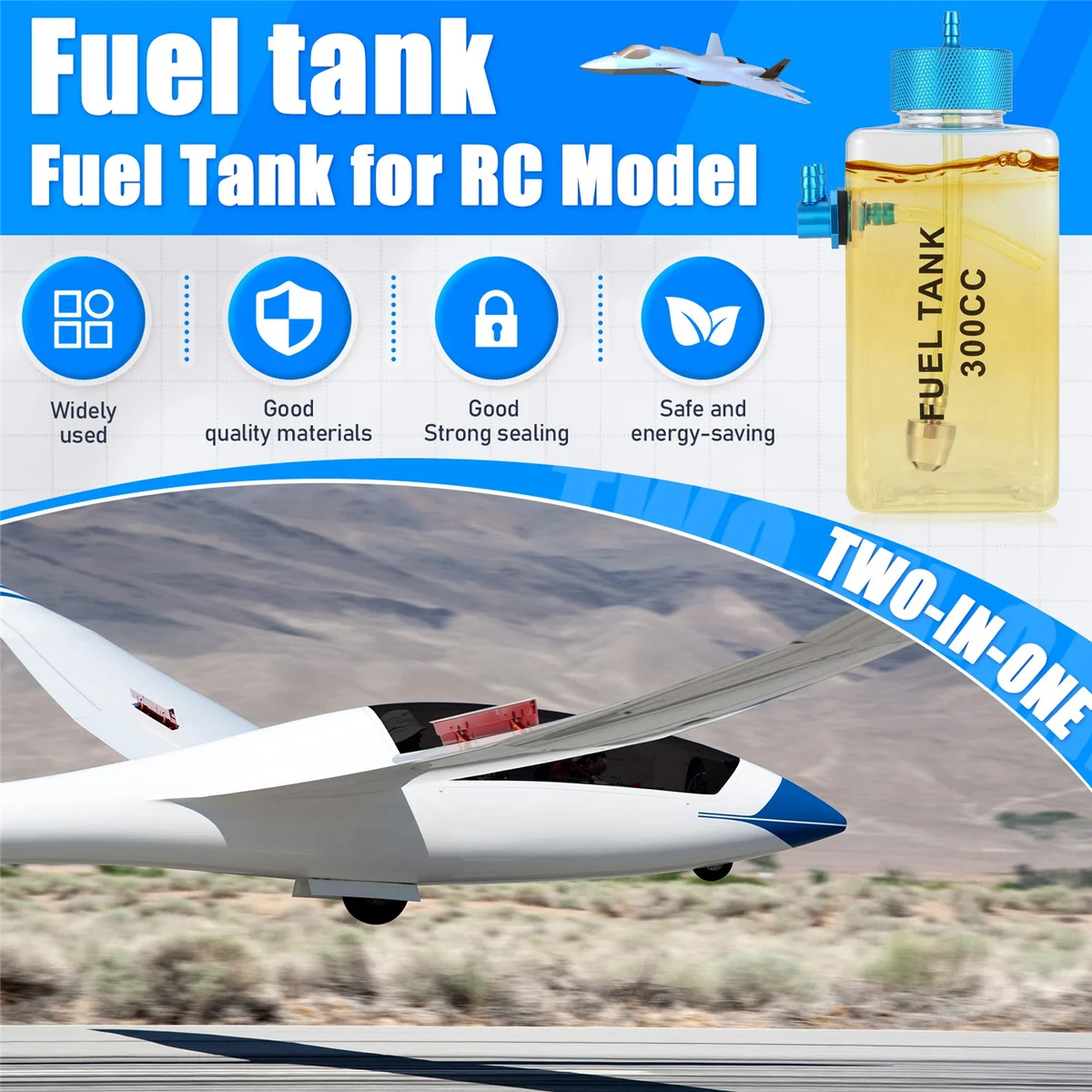 Tanque de combustível a17i, garrafa de plástico transparente de gasolina 300cc cnc para avião rc a gás e nitro