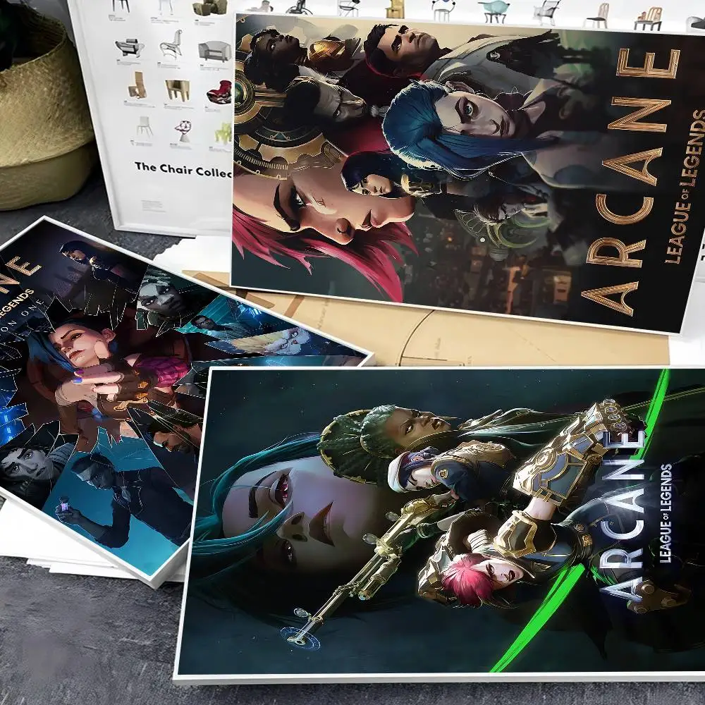 Cartoon Anime Game Arcane Self-adhesive Art Poster Retro Kraft Paper Sticker DIY Room Bar Cafe Stickers Wall Painting