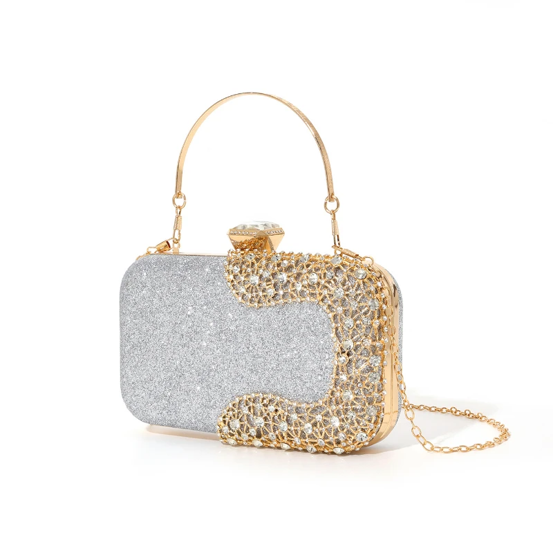 Shining Niche Glitter Rhinestone Silver Handbags Women Luxury Hollow Out Box Evening Bags Ladies Dancing Parties Clutch Bags