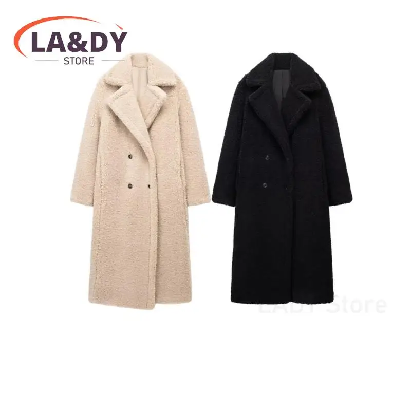 Overcoats Women Fashion Loose Double Breasted Thicken Warm Fleece Jacket Coat Female Solid Casual Long Sleeve Outerwears