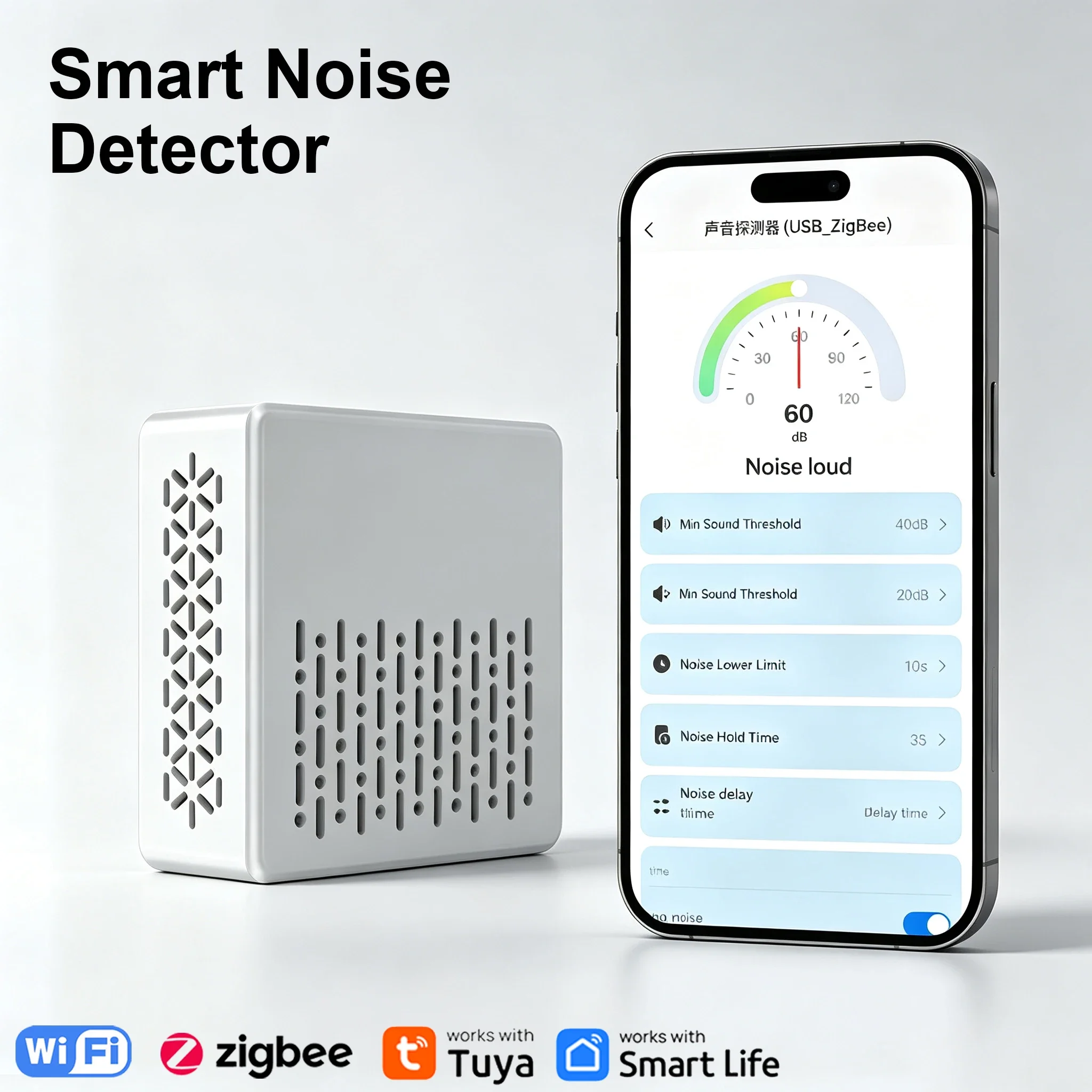 Wifi/Zigbee Tuya Noise Decibel Meter Sound Level Sensor Environmental Noise Detector Tester Smart Life APP Home Automation Scene