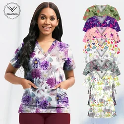 Women Nursing Scrubs Tops Working Uniform Blouse Short Sleeve V-neck Top Clothes Nurse Accessories Uniforms Mens Scrub Wholesale