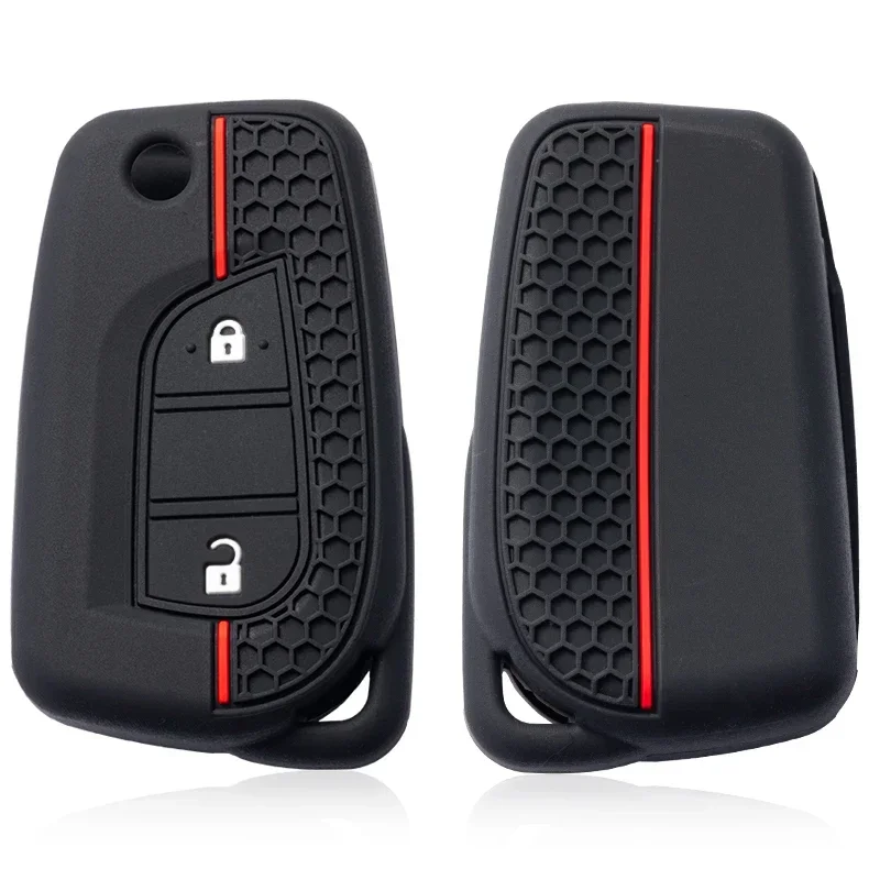 Silikon-Gummi-Autoschlüssel-Abdeckungs-Fall-Set, Schutzanhänger für Toyota Aygo Yaris Highlander Camry RAV4 2-Tasten-Schlüsselhalter