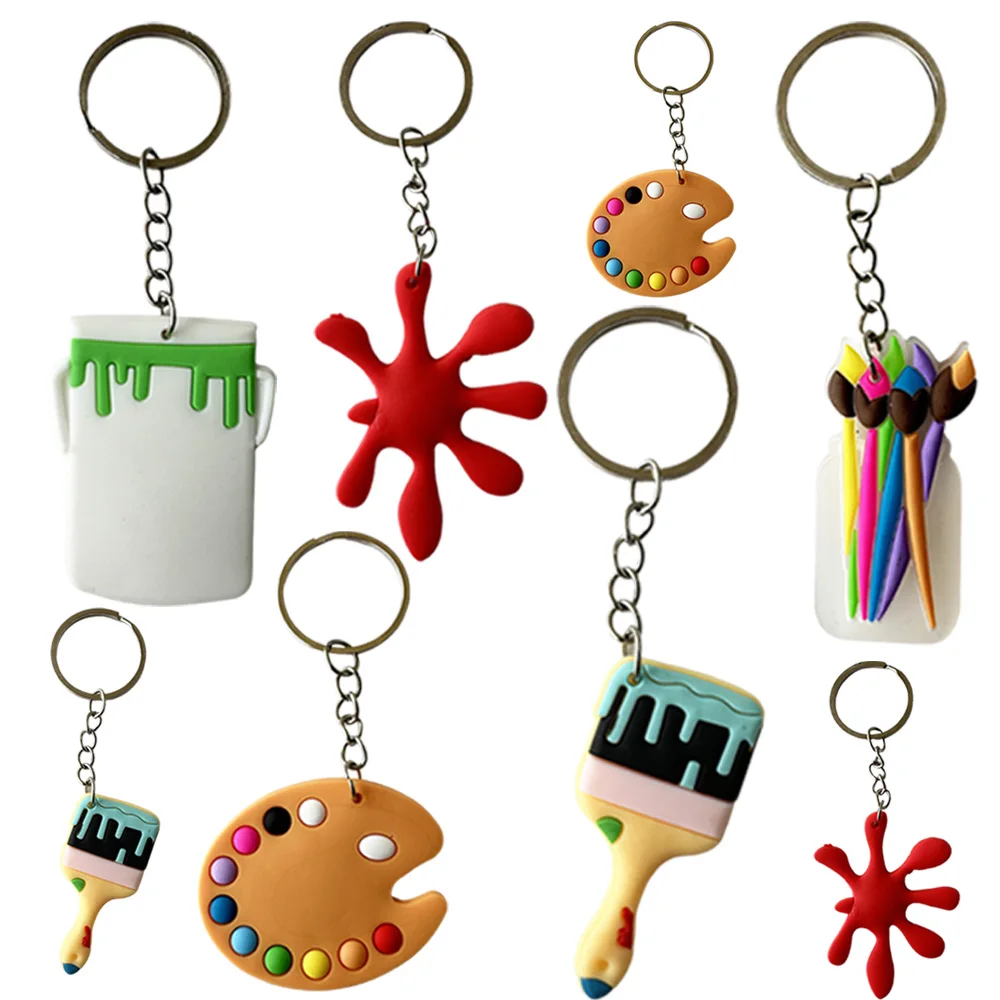 10Pcs Art Paint Graffiti Birthday Party Favors Keychain Art Paint Splatter Palette Brush Keychain for Kids Artist Party Gift