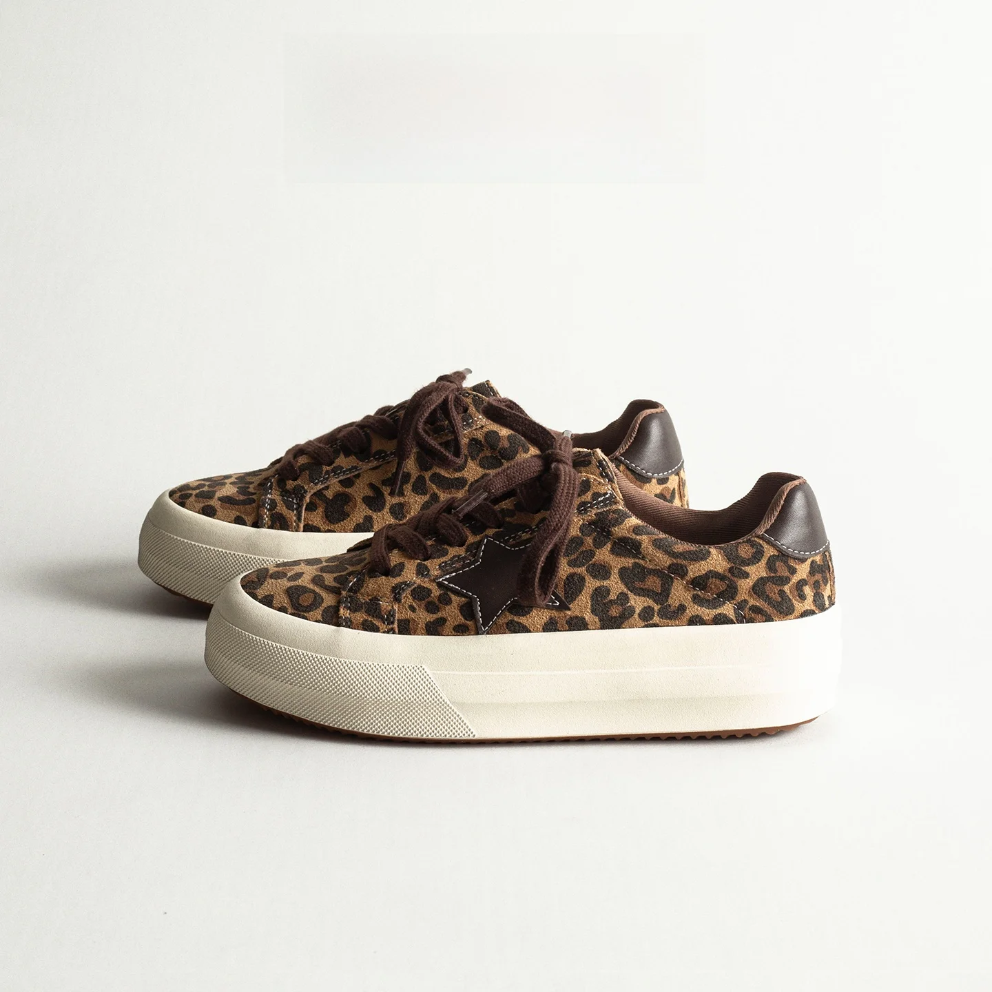 Vintage Leopard Print Genuine Leather Thick Bottom Casual Star Board Shoes Women Spring Sports Small Dirty Bread Training Shoes