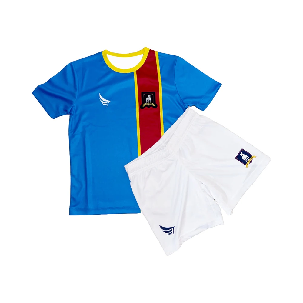 Kids AFC Soccer Kit,Ted Lasso Inspired Blue Red Stripe Football Jersey&White Shorts,Boys Quick‑Dry Sport Training Uniform Set