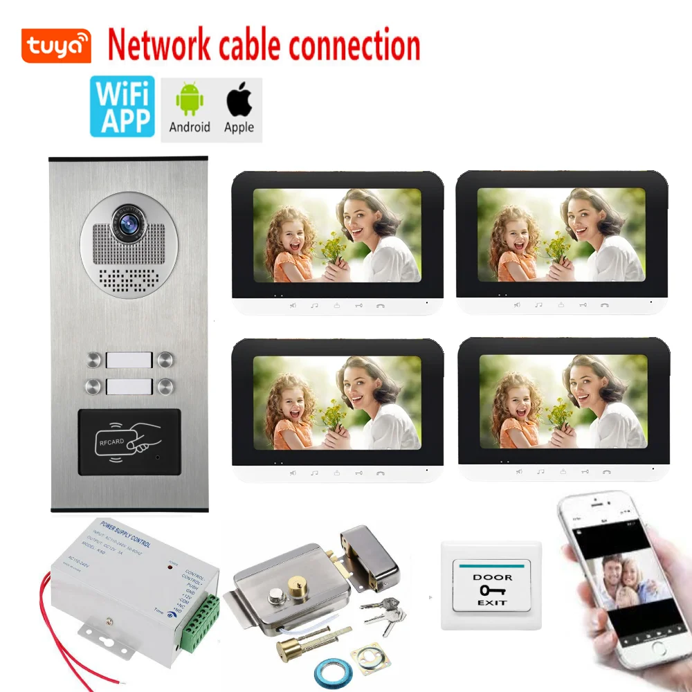 

WIFI Building Video Intercom Tuya Smart Video Door Phone RFID Unlock Doorbell Apartments Intercom System+Electric Lock Kits