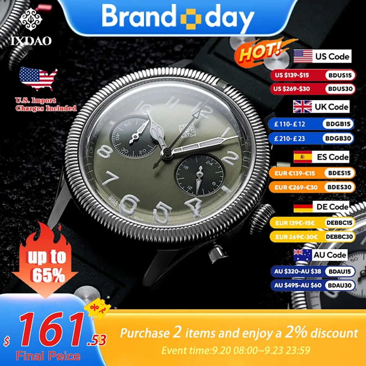 IXDAO 2026 New Pilot 39mm VK64 Men's Quartz Watch Sapphire Stainless Steel Waterproof 10Bar C3 Chronograph Watches for Man