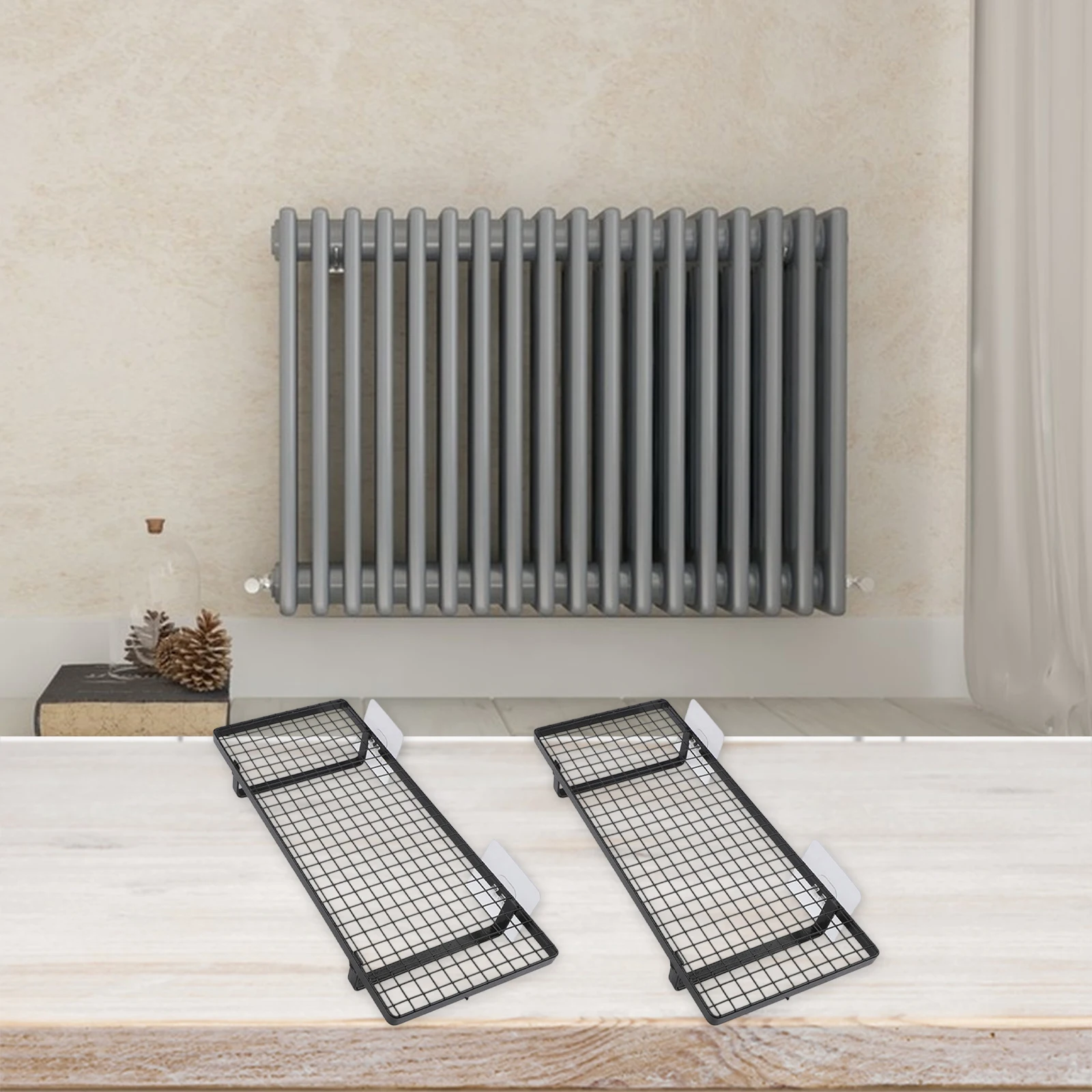 Space saving 2pcs radiator shelf storage rack hooks for drying clothes shoes with For Easy installation no tools needed