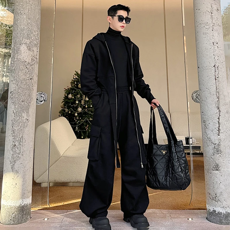 LUZHEN 2024 Spring Fashion Personality Asymmetric Design High Street Hooded Jacket Baggy Casual Pants Men Two-piece Sets LZ1138