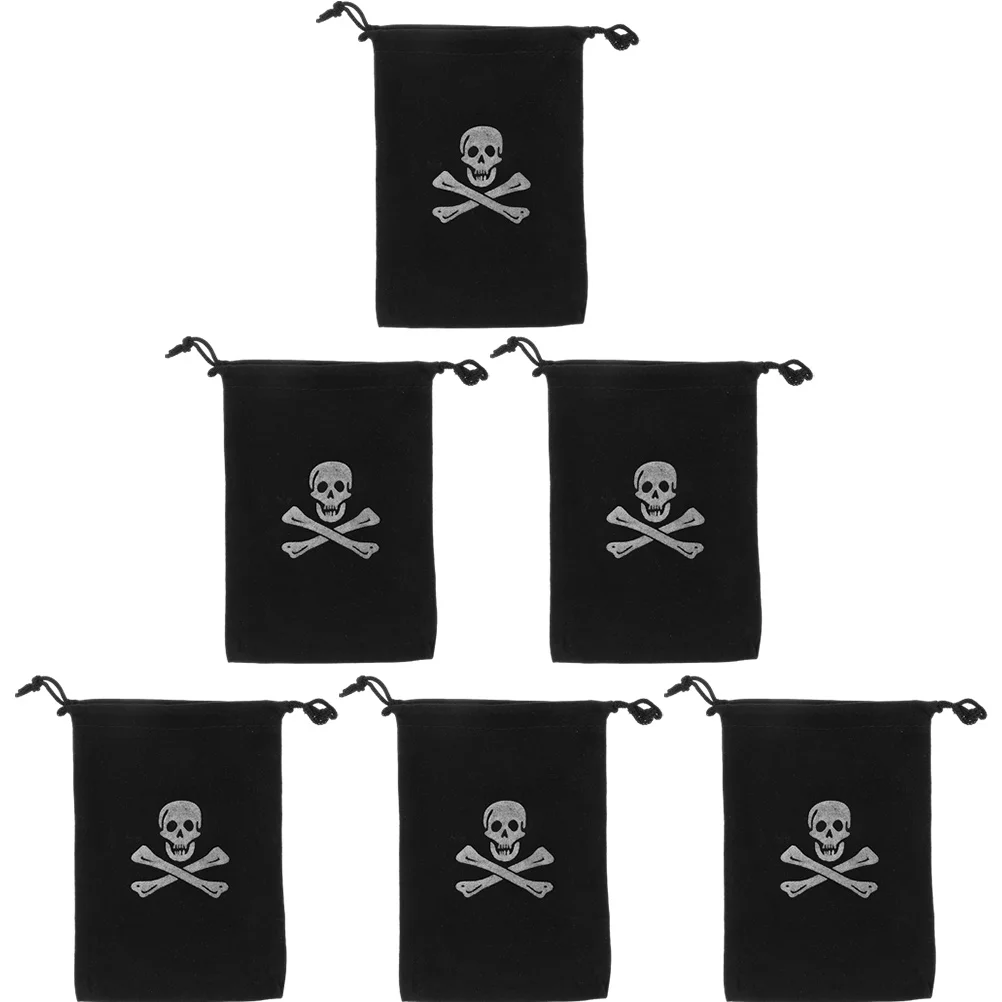 

6 Pcs Decorate Pirate Skull Child Paper Party Bags Candy Polyester Money Small Halloween Drawstring