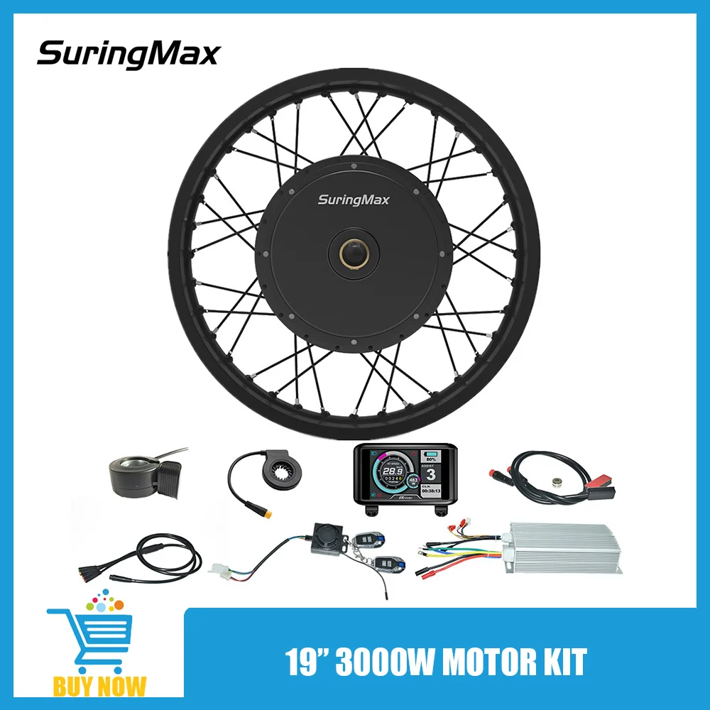 

3000W Motorcycle Conversion Kit 17" 19" 21" Rear Wheel Gearless Hub Motor 72v 80A 100A Controller TFT LCD Display