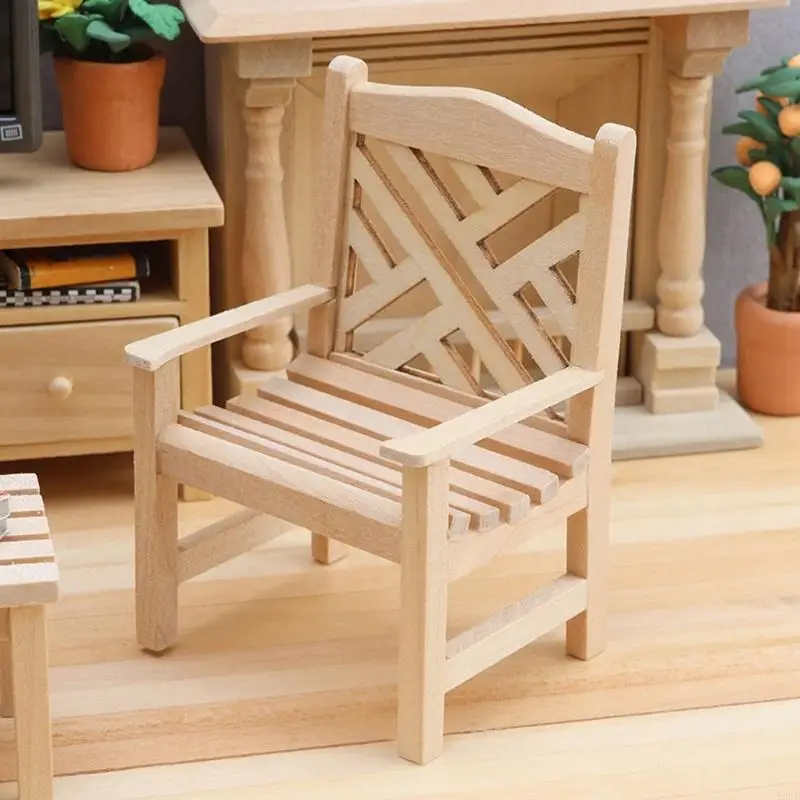 

1:12 Scale Miniature Wooden Garden Chair Unpainted Figure For Doll House With Natural Grains And Handcrafts Detail A2UB