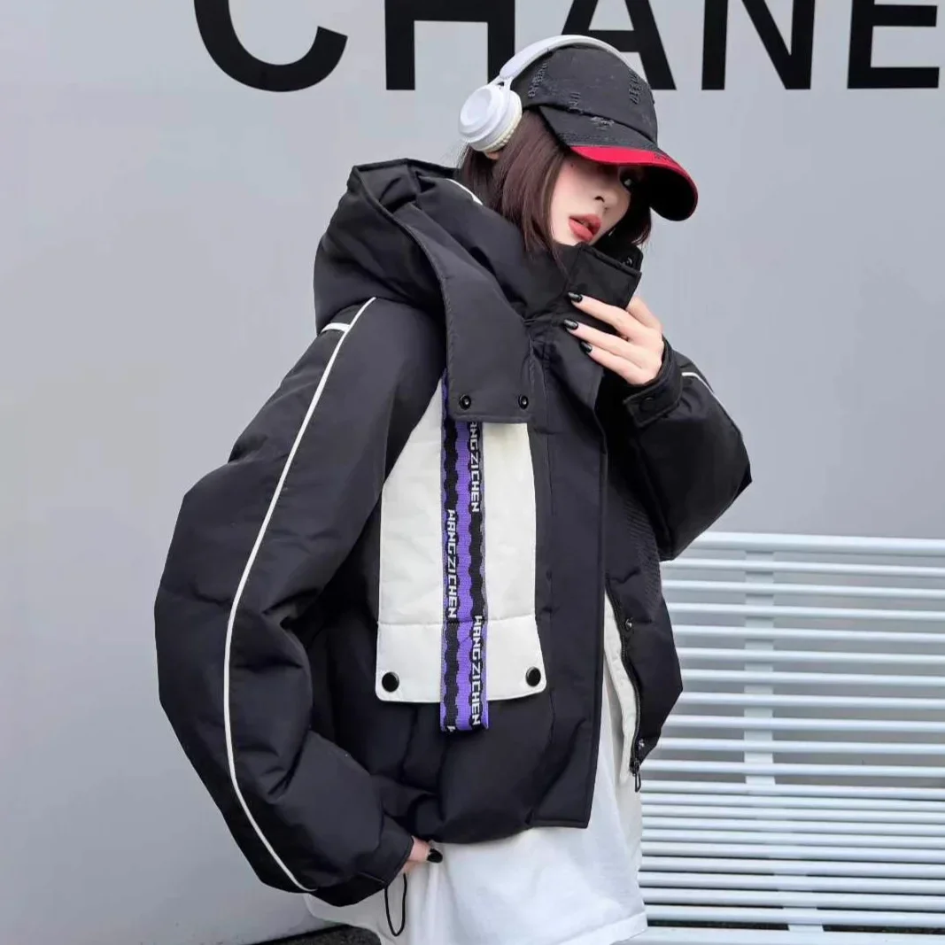 Women White Duck Down Warm Waterproof Parker Female Thick Zipper Jackets Outwears Winter Hooded Patchwork Short Down Jacket