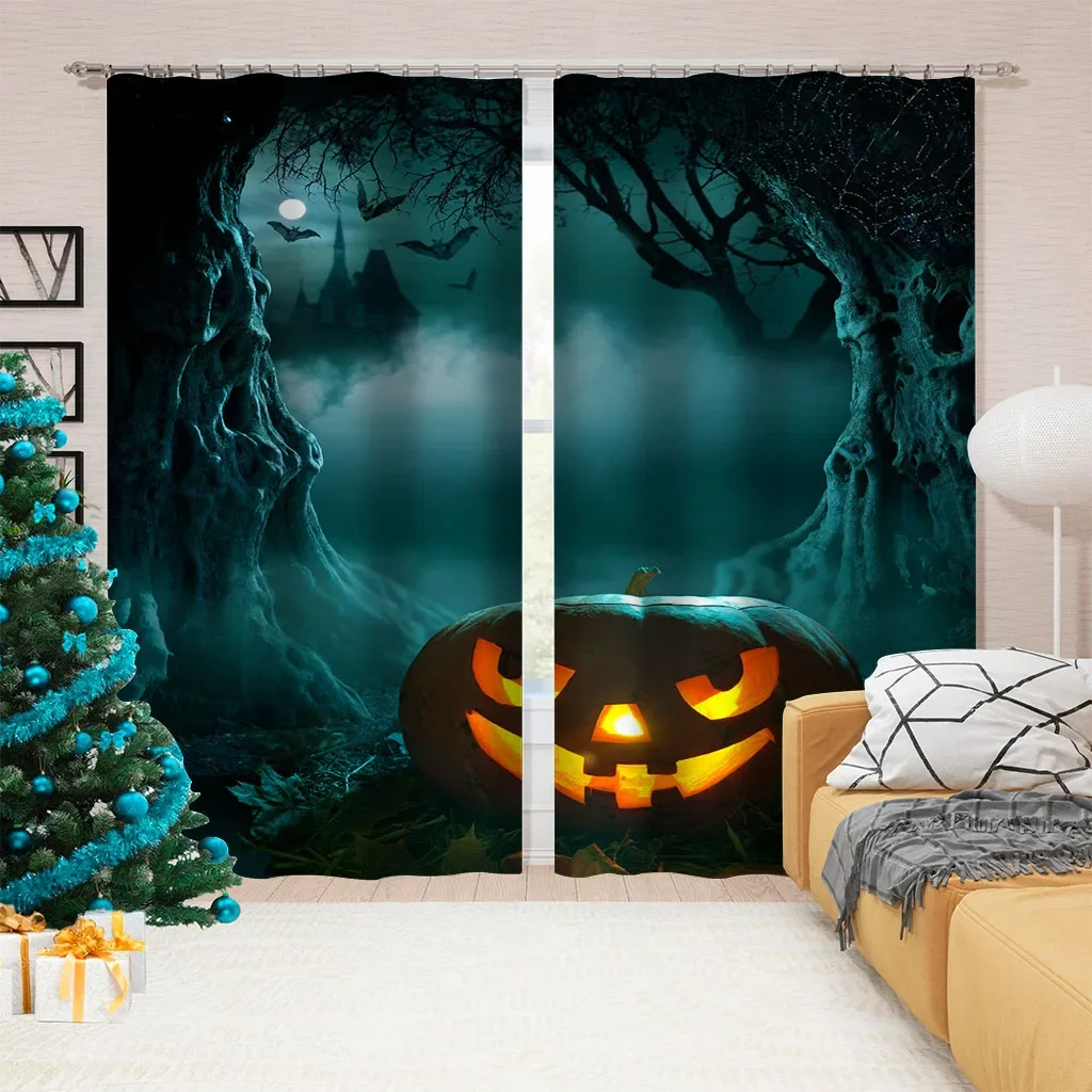 

Halloween Pumpkin Decoration 3D Printing Adult Children Bedroom Living Room Curtain Shading Cloth Custom Hook Decorative Curtain