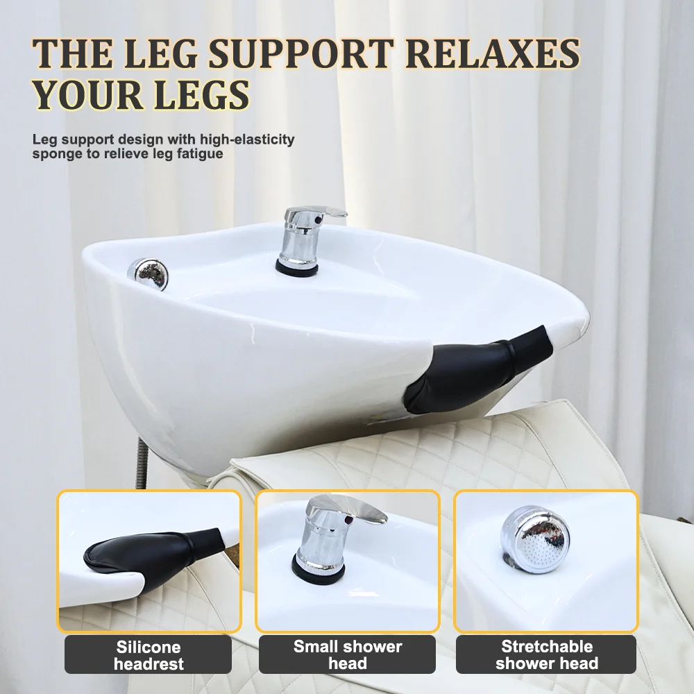 Fauteuil de lavage électrique 2-en-1 inclinable avec fonction de massage vibrant et bac à shampoing en céramique intégré