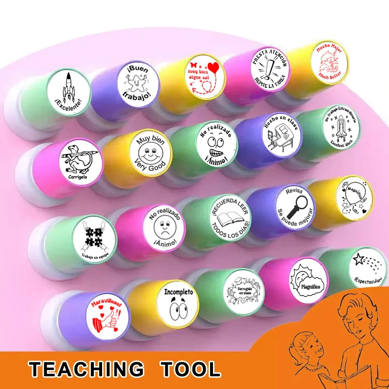 1 Piece Teaching Tools Kids Encourage Seal Primary Student Kindergarten Motivation Gift Teacher Spanish Reward Stamps Self-ink