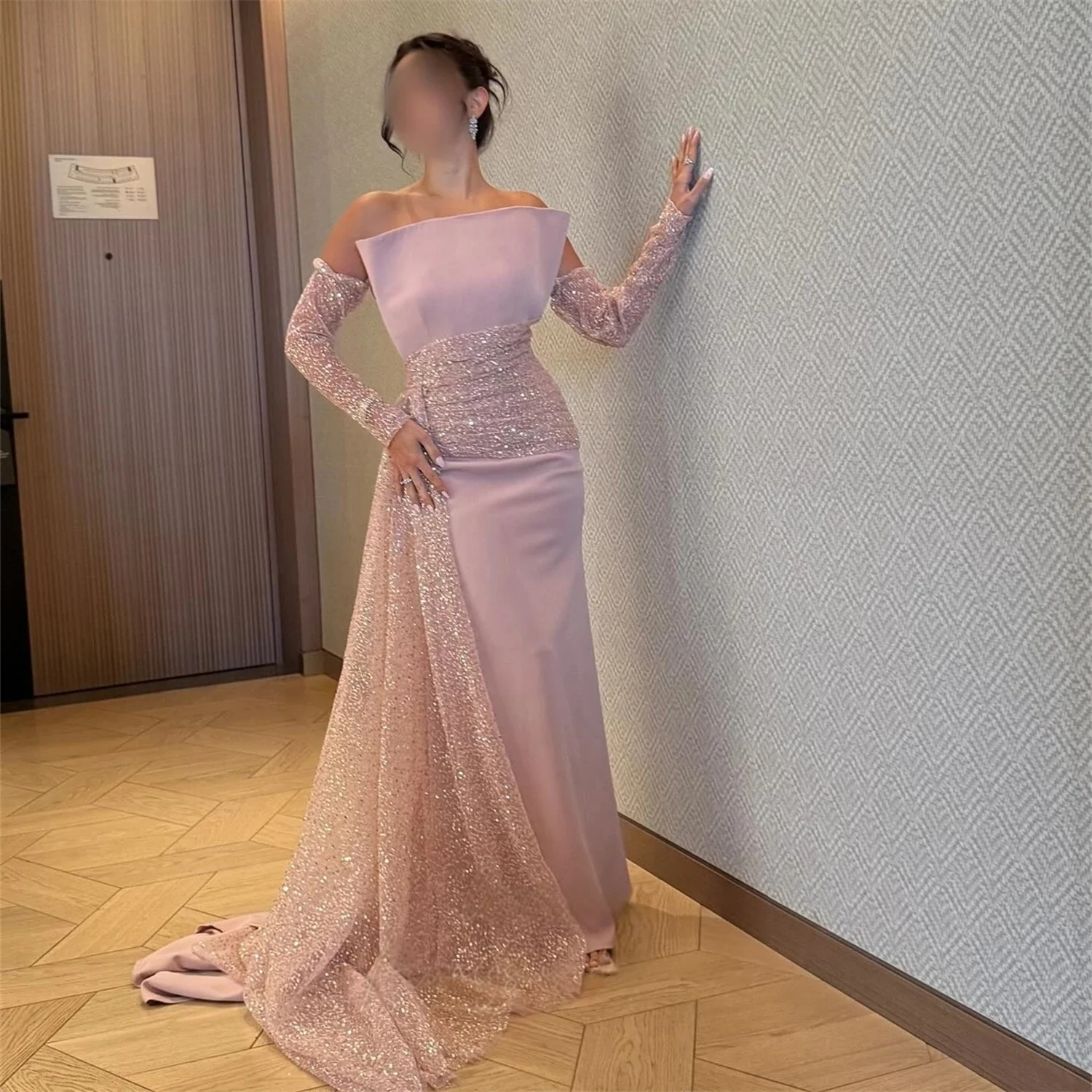 

Sparkly Pink Formal Long Bespoke Occasion Gown Evening Dresses Prom Pastrol Unisex Jersey Retro Dubai Saudi Arabic Customized