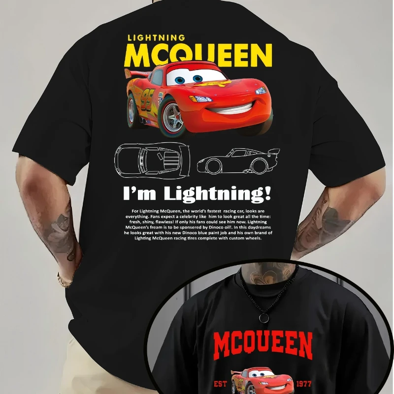 

Disney Cars: I'm The Flash Мужская футболка из чистого хлопка Летняя новая мода в стиле ретро Y2K Мужская и женская уличная одежда для пар большого размера