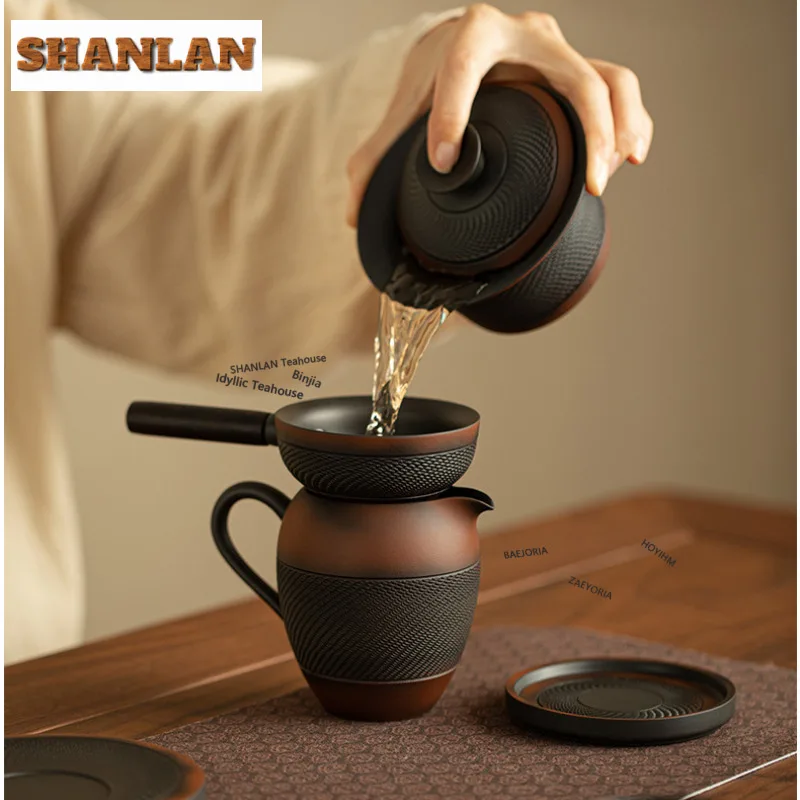 Purple Pottery Jumping Knife Patterns Tea Separator Infusor Handmade Tea Strainer Dispenser Tea Brewing Tea Filter Tea Services