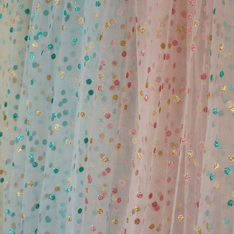 

Gold Bronzed Dots Points Soft Mesh Lace Fabric For Girls' Tulle Dress Wedding Christmas Sewing Decorative Glitter Mesh Fabric