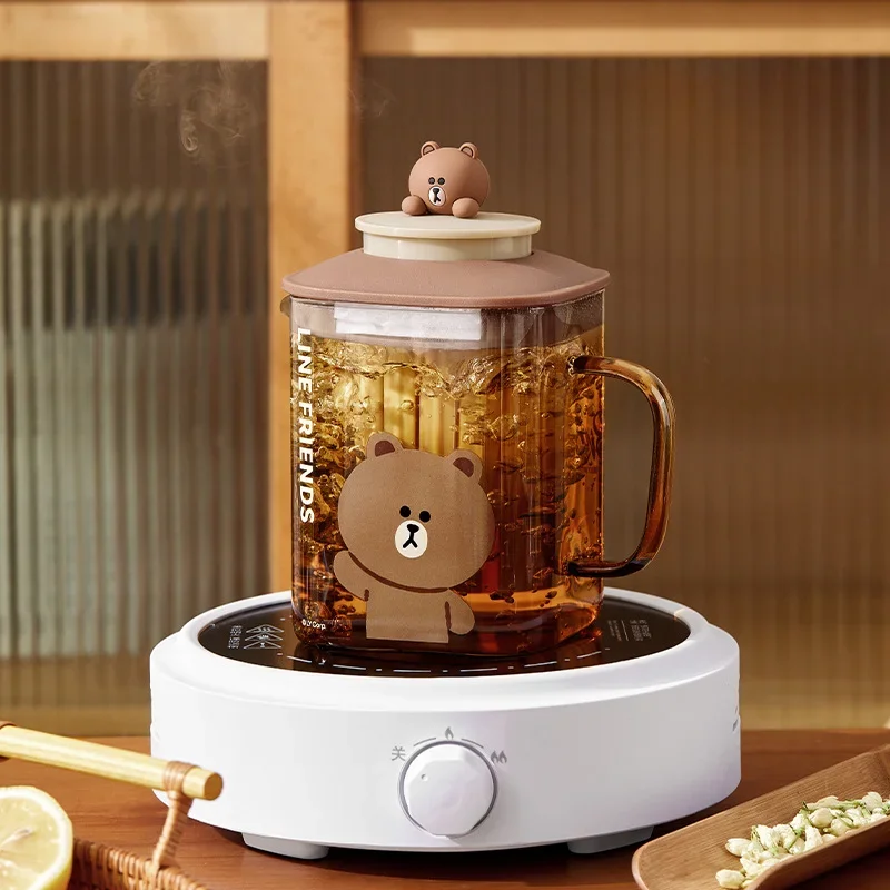 Brown Cartoon Glass Cold Water Pot Anime Kawaii Home Creative Water Cup Cold Water Pot Heat Resistant Tea Pot Set