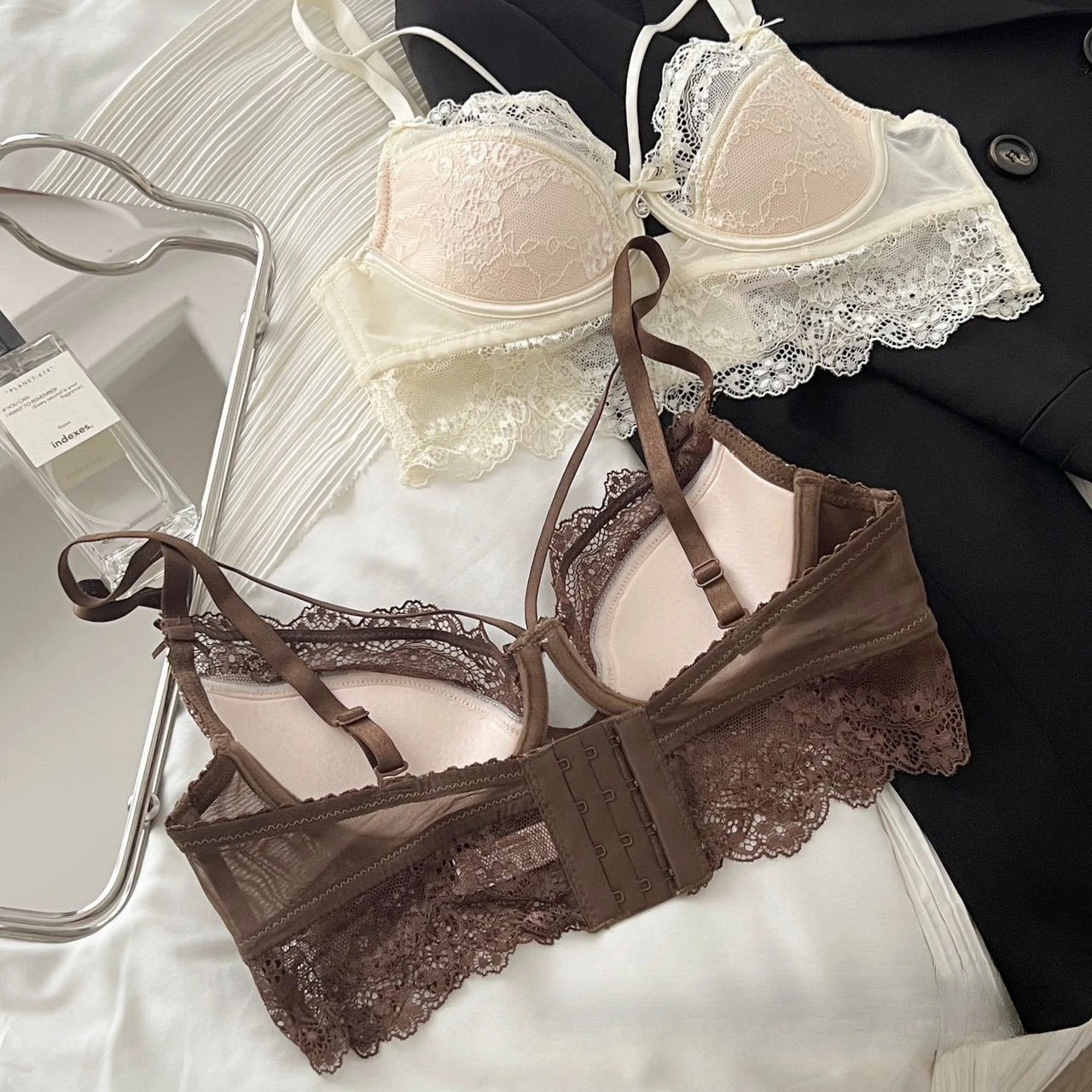 Сексуальный кружевной бюстгальтер и трусики, комплект нижнего белья, прозрачный бюстгальтер, экзотические комплекты, женское чувственное, чувственное, роскошное нижнее белье