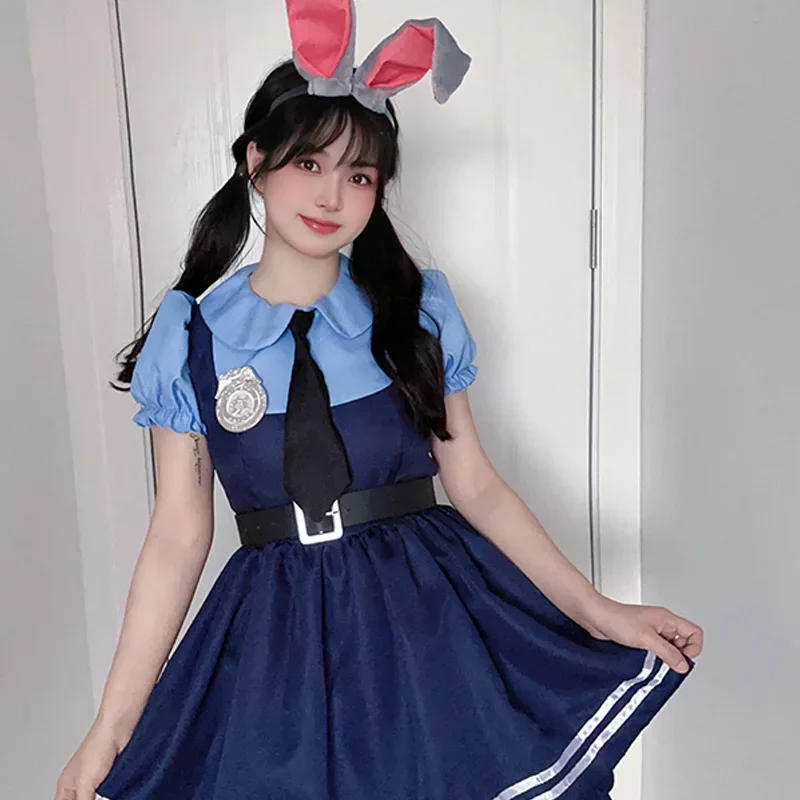 Zootopia vestido cosplay para mulheres, Judy Hopps, estilo de desenho animado, pano de coelho, cosplay anime