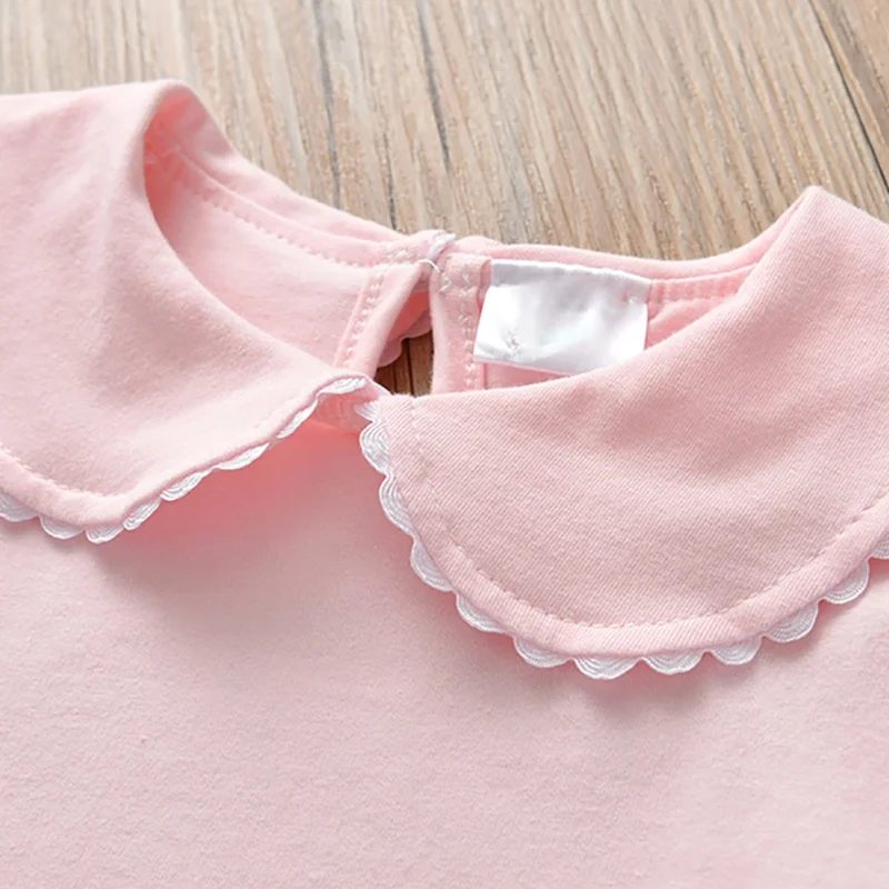 Summer Baby Girl T-shirts Doll Neck Infant Blouse Costume Solid Toddler Short Sleeve Tops Cotton Kids Children Wear 6M-6Y