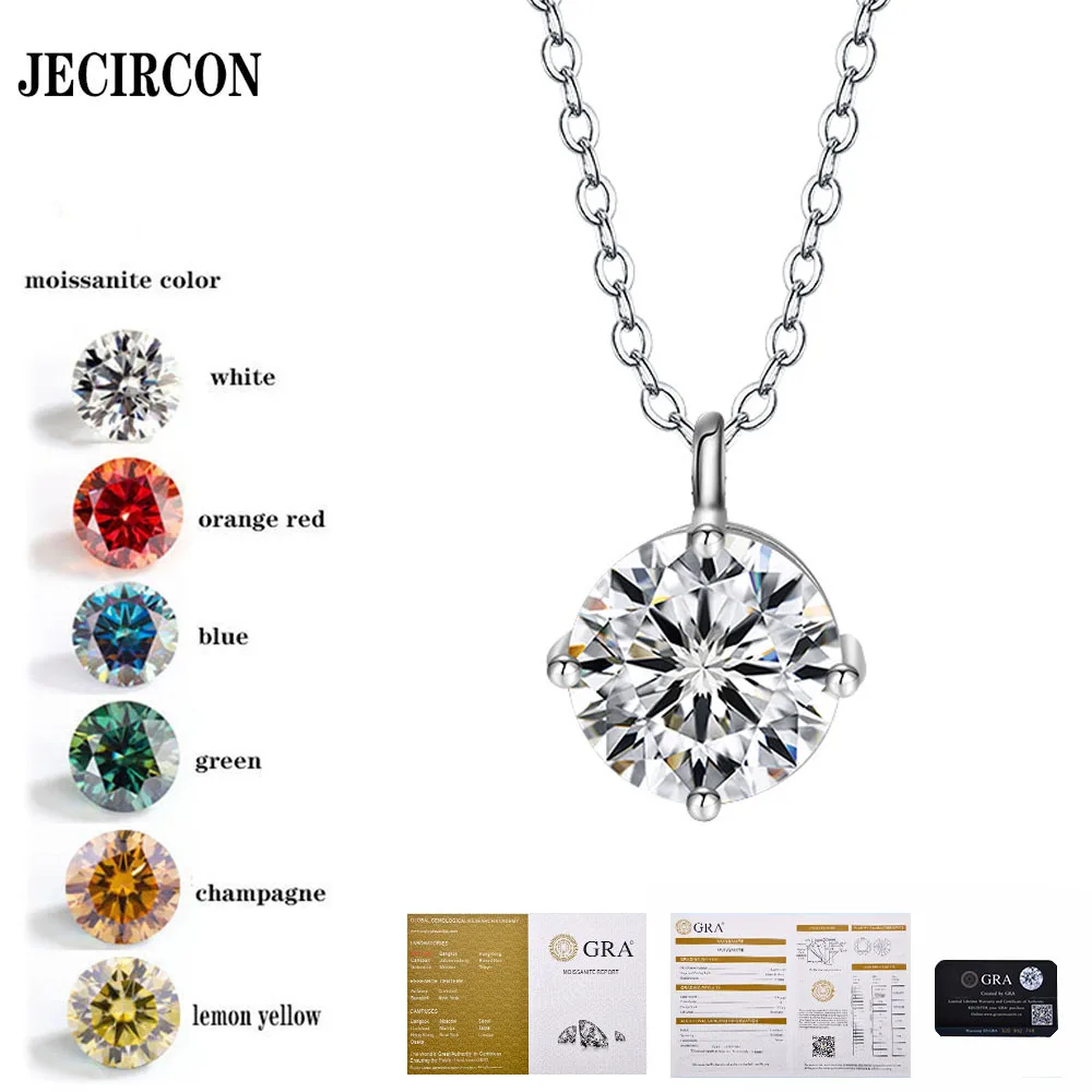 

JECIRCON S925 Sterling Silver Moissanite Clavicle Chain Light Luxury Classic 4-Claw Single Diamond Pendant Necklace Hot Style