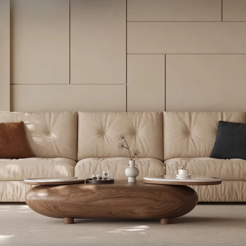 Medieval walnut special-shaped coffee table living room 2025 new light luxury high-end marble