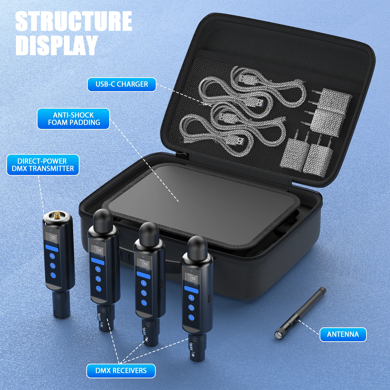 U'King 3 قطعة استقبال البطارية المدمج و DMX512 وحدة التحكم اللاسلكية الارسال و صندوق التعبئة التحكم في إضاءة المسرح لشريط KTV للحزب #4