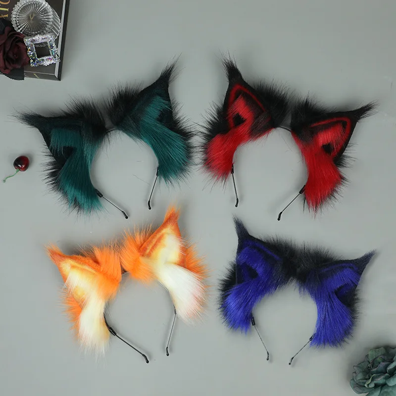 New Anime Bobcat Beast Orange White Ear Hand Made Cat Ears Head Band Cosplay Lolita Hairband Headwear Girl Costume Accessories