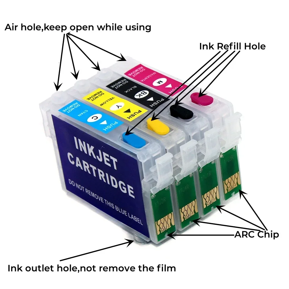 4Color T1351 T1332 T1333 T1334 Refillable Ink Cartridge for Epson Stylus T25 TX125 TX135 Printer  with Chip