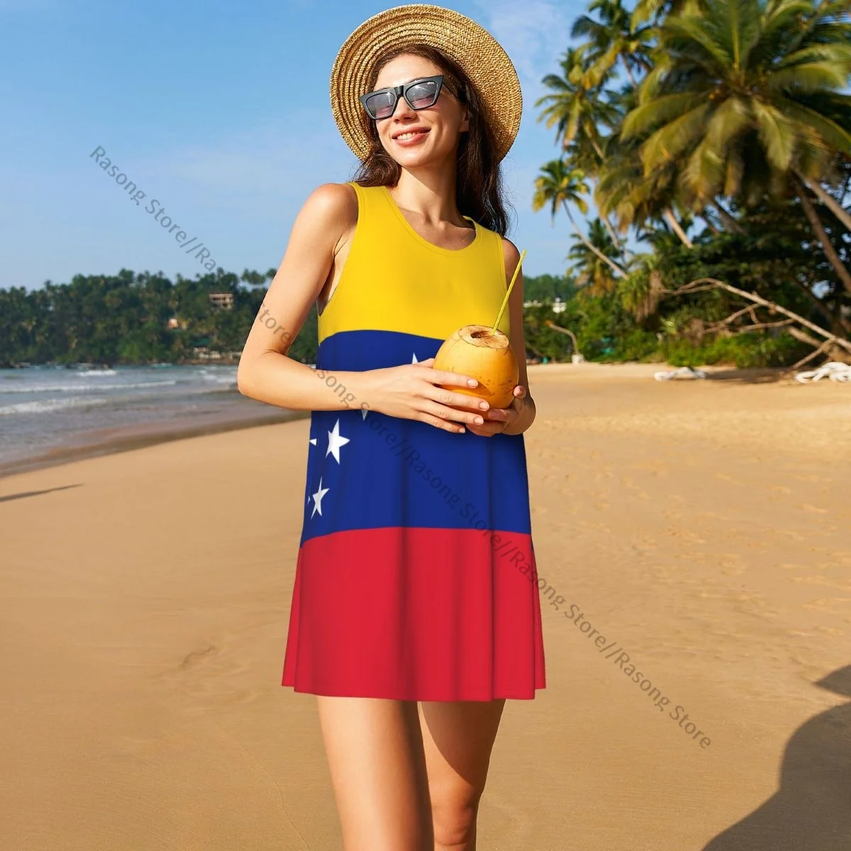 女性のドレスベネズエラの国旗夏カジュアル T シャツビーチカバーアップタンクドレス