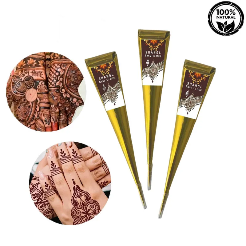 1/3 piezas de crema de henna marrón orgánica pura y natural, crema de henna marrón para tatuajes, tatuaje temporal, crema de henna para tatuajes semipermanentes