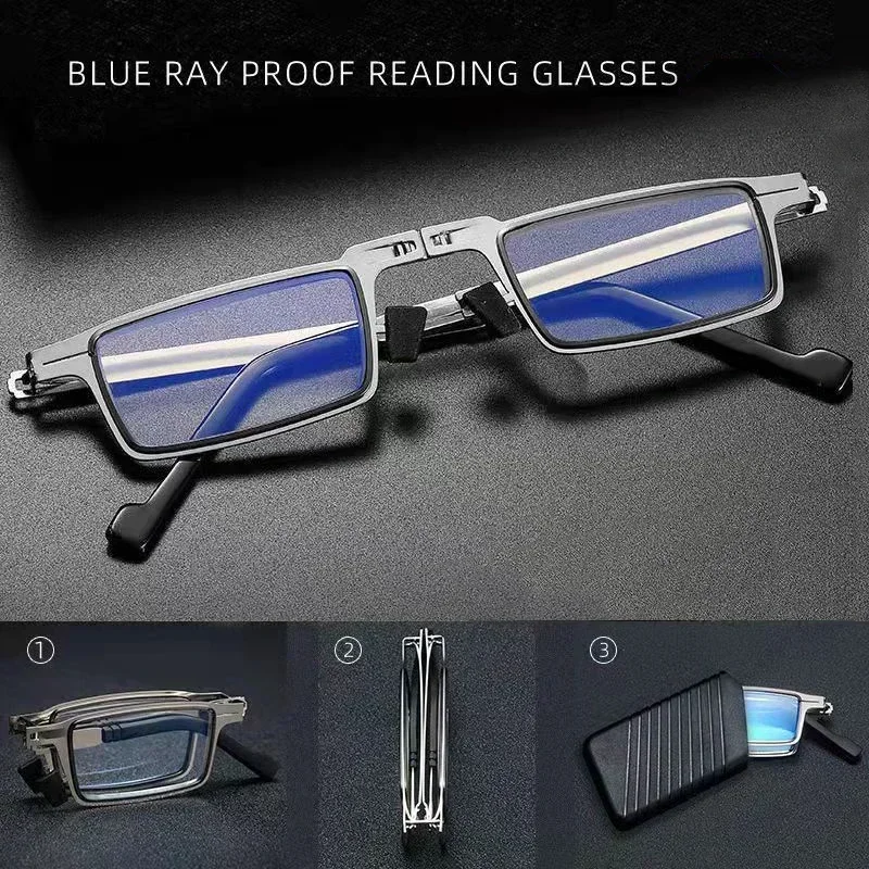 Portable Folding Reading Glasses for Men Metal Square Smart Glasses Folding Anti-blue Light Men Elder Eyeglasses Presbyopia