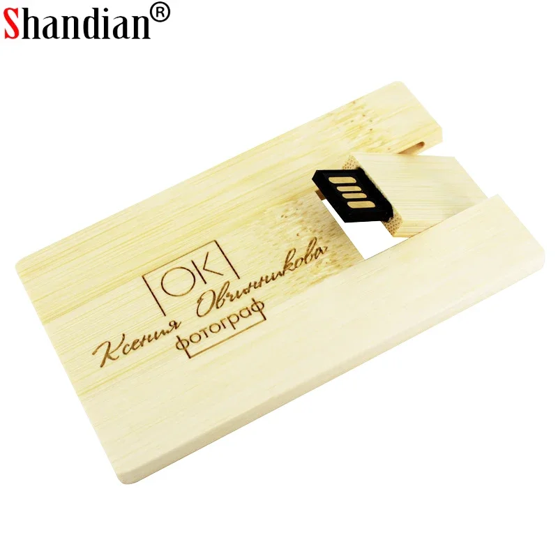 SHANDIAN-pendrive de madera de bambú y Redwood, modelo de tarjeta, unidad flash usb, 4GB, 16GB, 32GB, 64GB, logotipo personalizado gratis