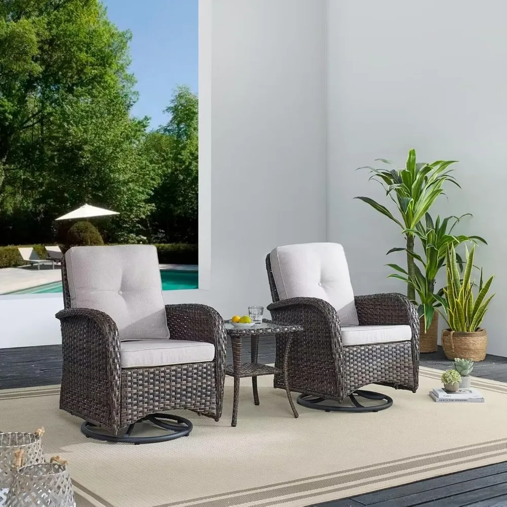 Muebles de patio de 5 piezas, sillas giratorias de ratán para todo tipo de clima, juego de bistró con mesa de centro Loveseat, juego de conversación de mimbre para exteriores