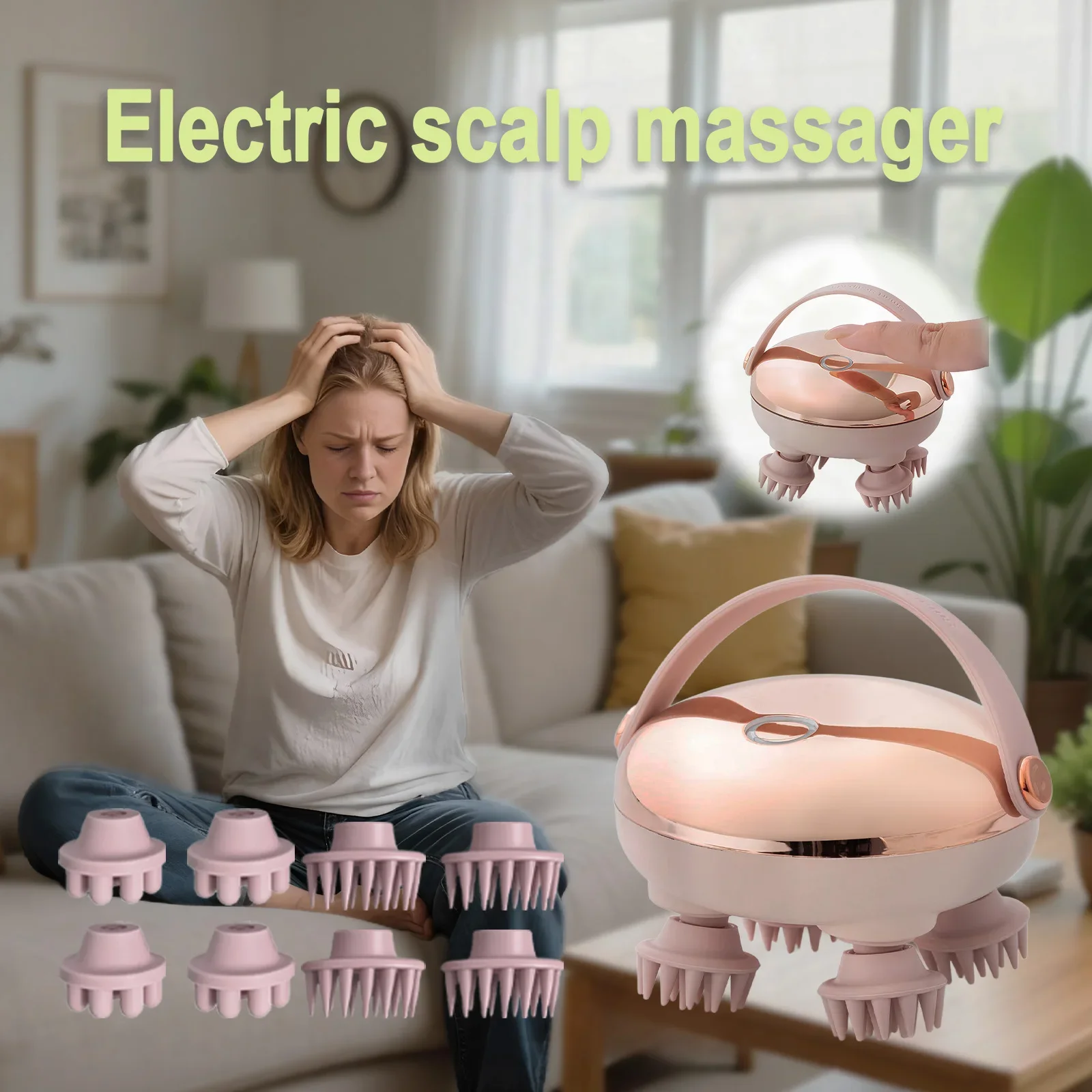 

Массажер для головы, инструмент для снятия стресса кожи головы с 8 силиконовыми массажными головками, перезаряжаемый инструмент для массажа усталости головы